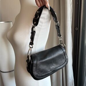 Banana Republic Black Leather Shoulder Bag with Silver Hardware
